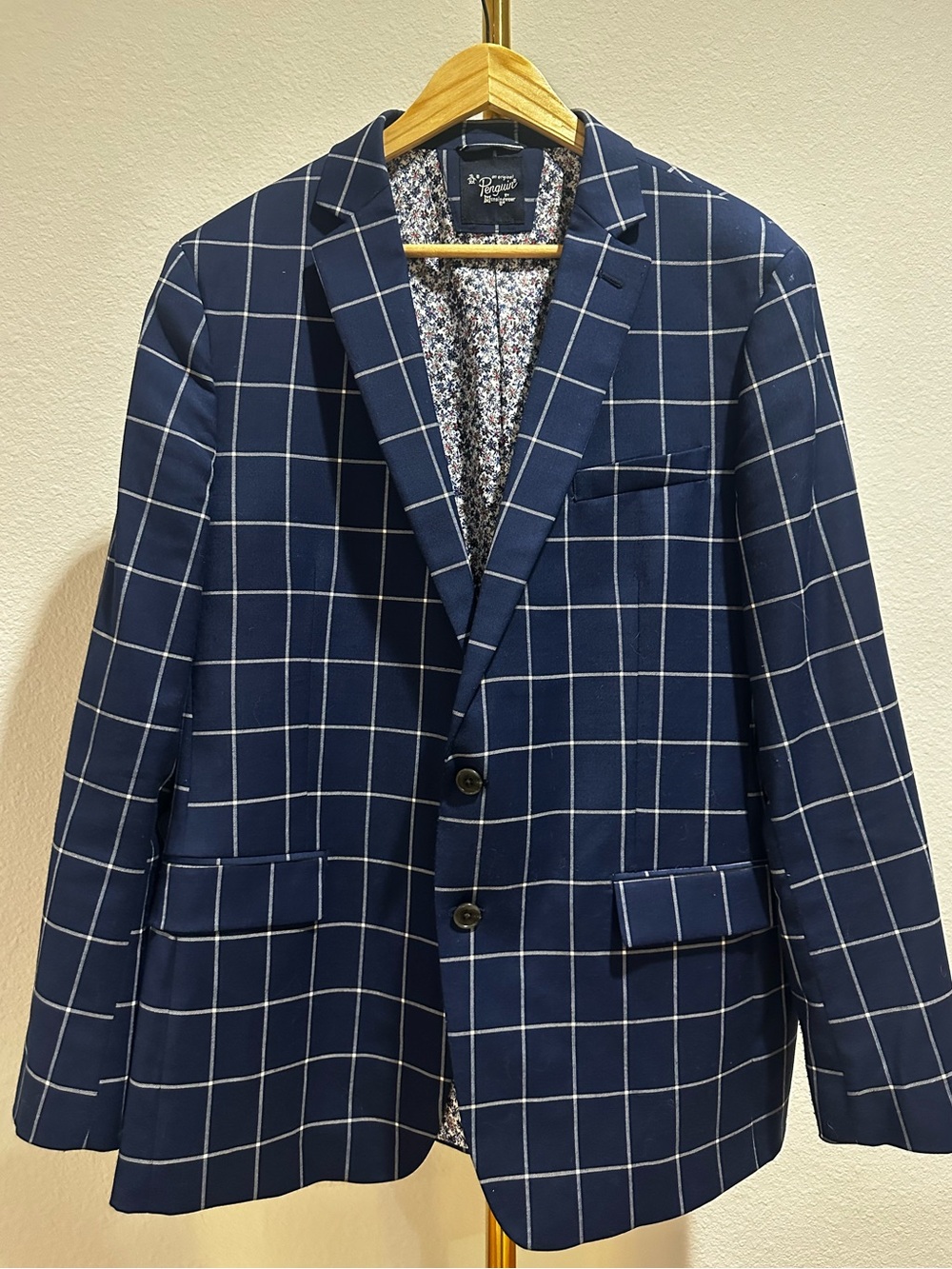 Penguin by Munsingwear Mens Navy Windowpane Sport Coat Blazer - Classic Fit 44R